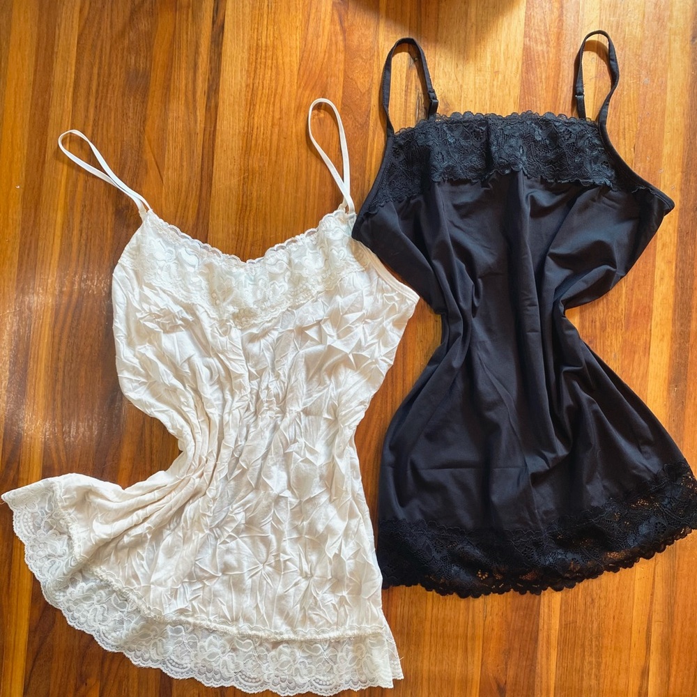 Maurices Black & White Lace Trim Satin Chemises - 2 Pack
